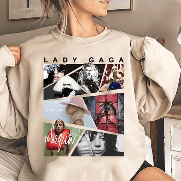 Lady Gaga Album Art Collage Tee Sweatshirt, Music Fan Gift Retro Pop Star Tour - Picture 1 of 5